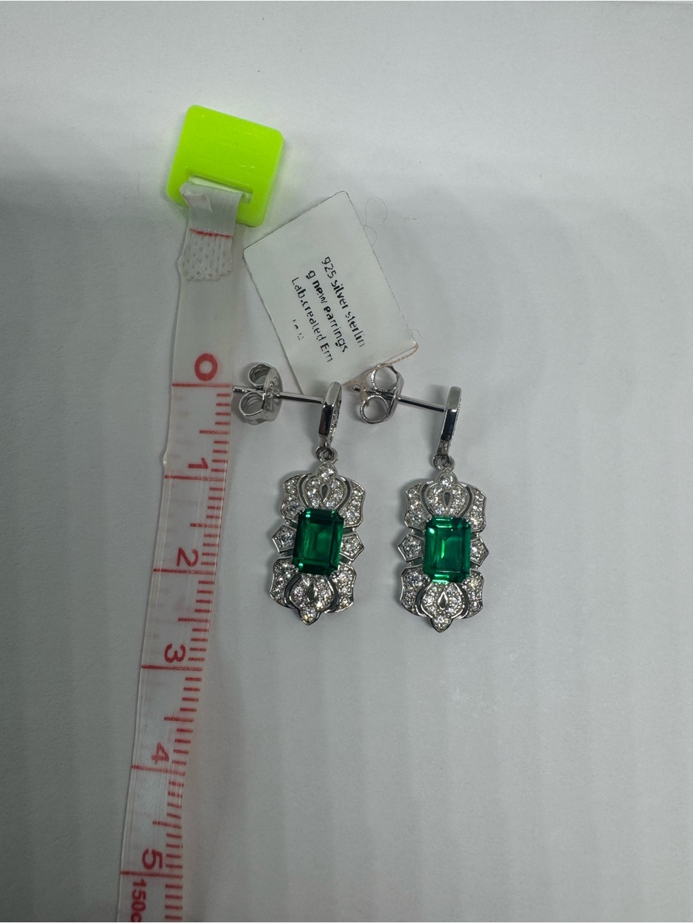 925 Sterling Silver Gold Plated Lab Created Emerald Stud Earrings - Picture 11 of 13